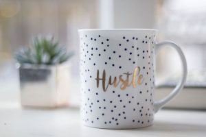 Side Hustle Ideas Australia - White Mug with Gold Hustle Word and spots printed on